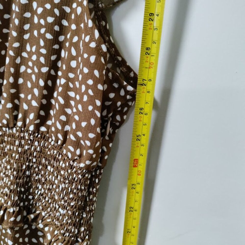 Babydoll Whimsy Ruffle Hem Tie Boho, Cocquette Empire Waist Mini Dress Khaki XXL - Picture 12 of 12
